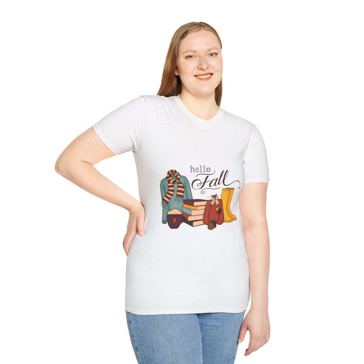 Hello Fall T-Shirt — Cozy Autumn Boots & Scarf Graphic Tee