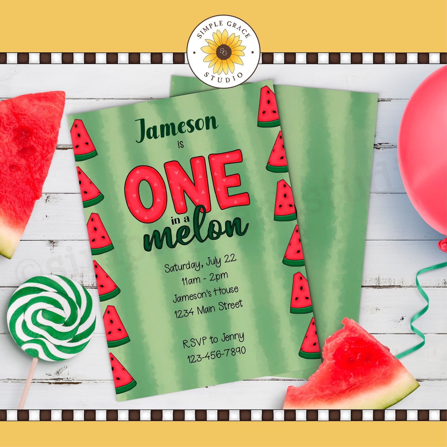One in a Melon Party Invitation