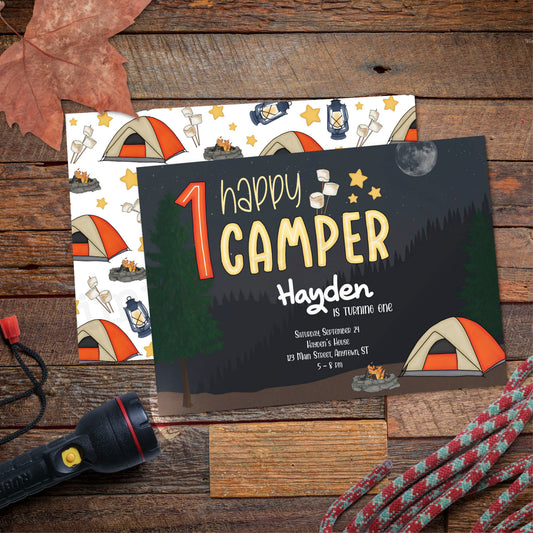 Happy Camper 1st Birthday Invitation