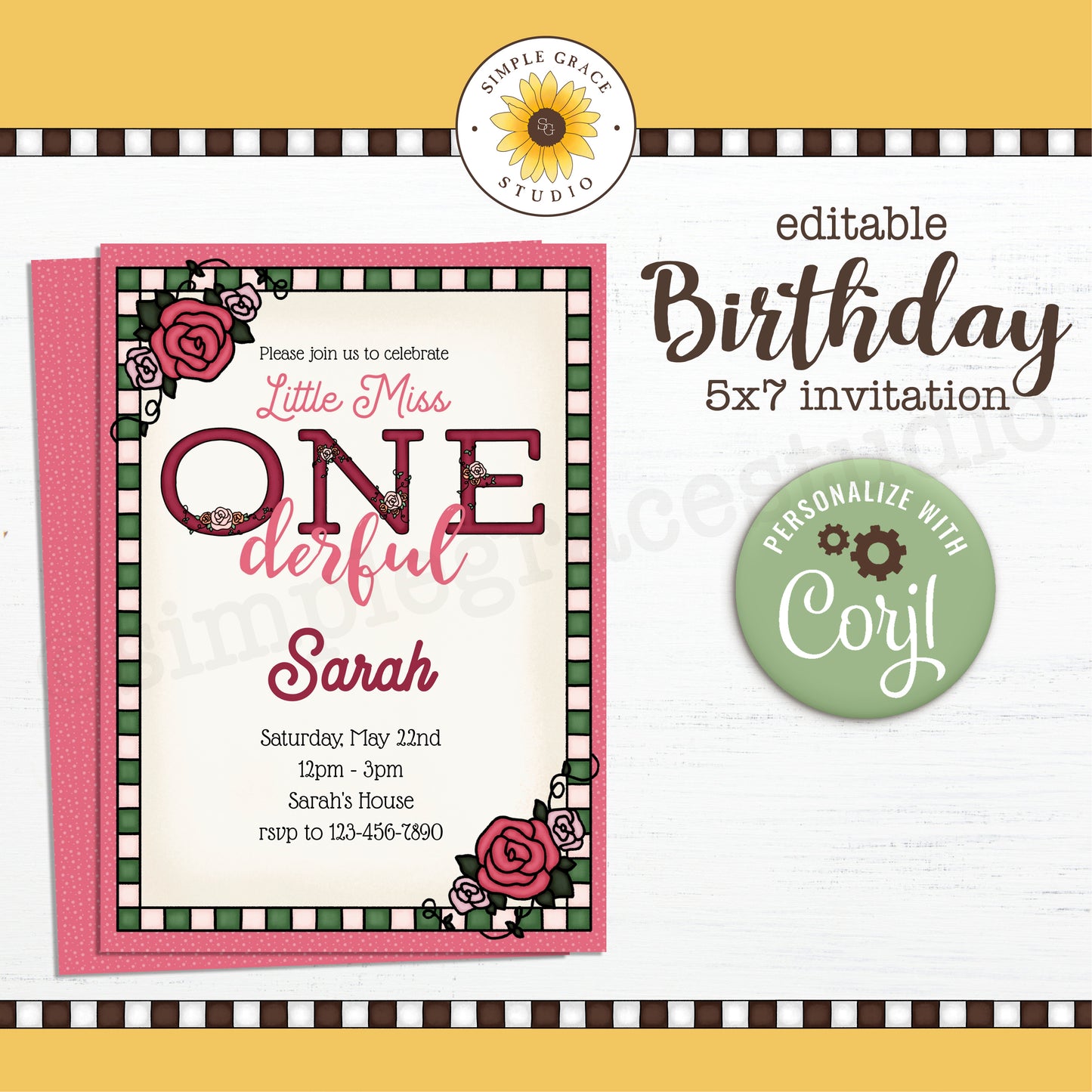 Girl First Birthday Invitation