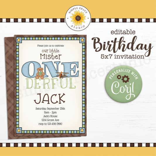 Boy First Birthday Invitation