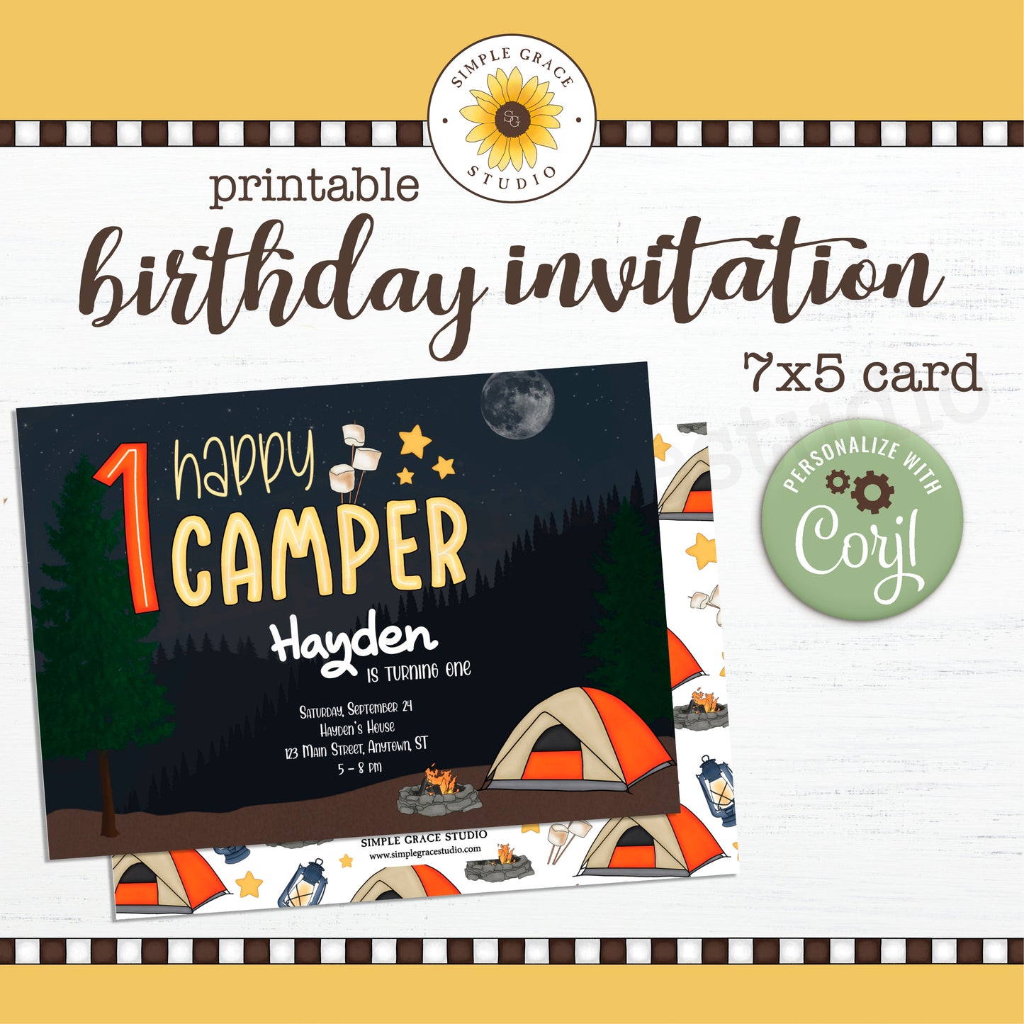Happy Camper 1st Birthday Invitation
