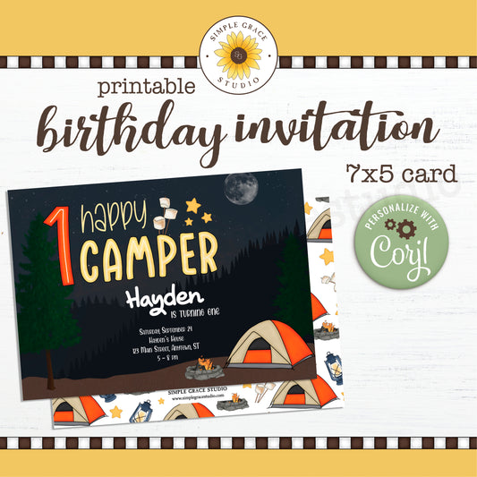 Happy Camper 1st Birthday Invitation