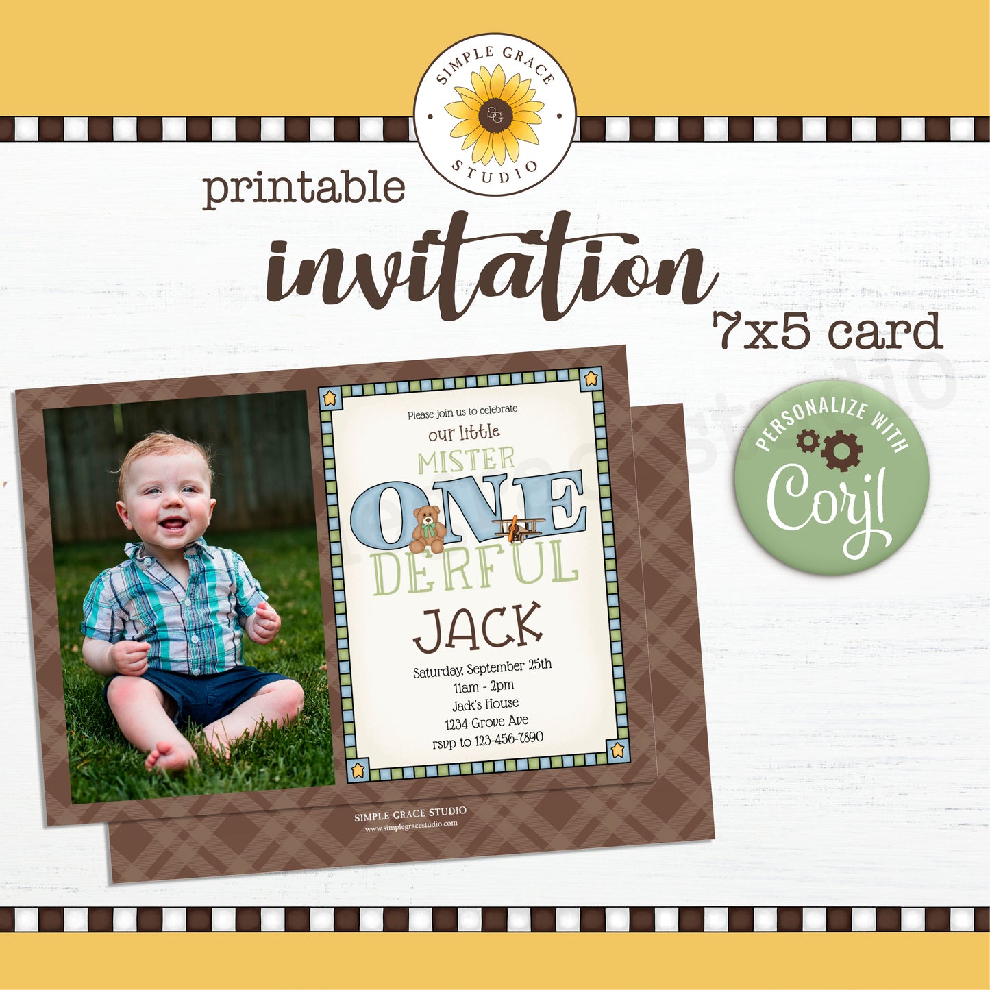 Boy First Birthday Invitation