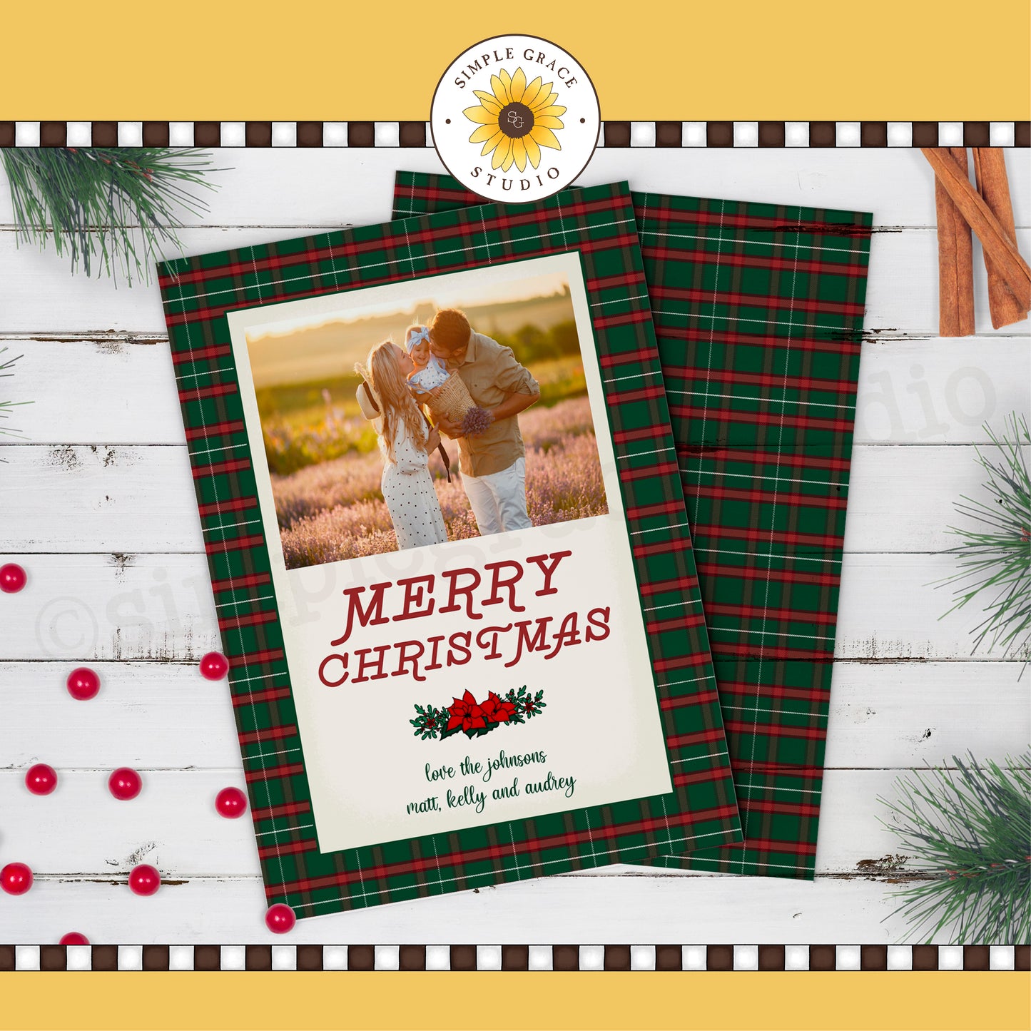 Plaid Christmas Card - Matching Envelopes