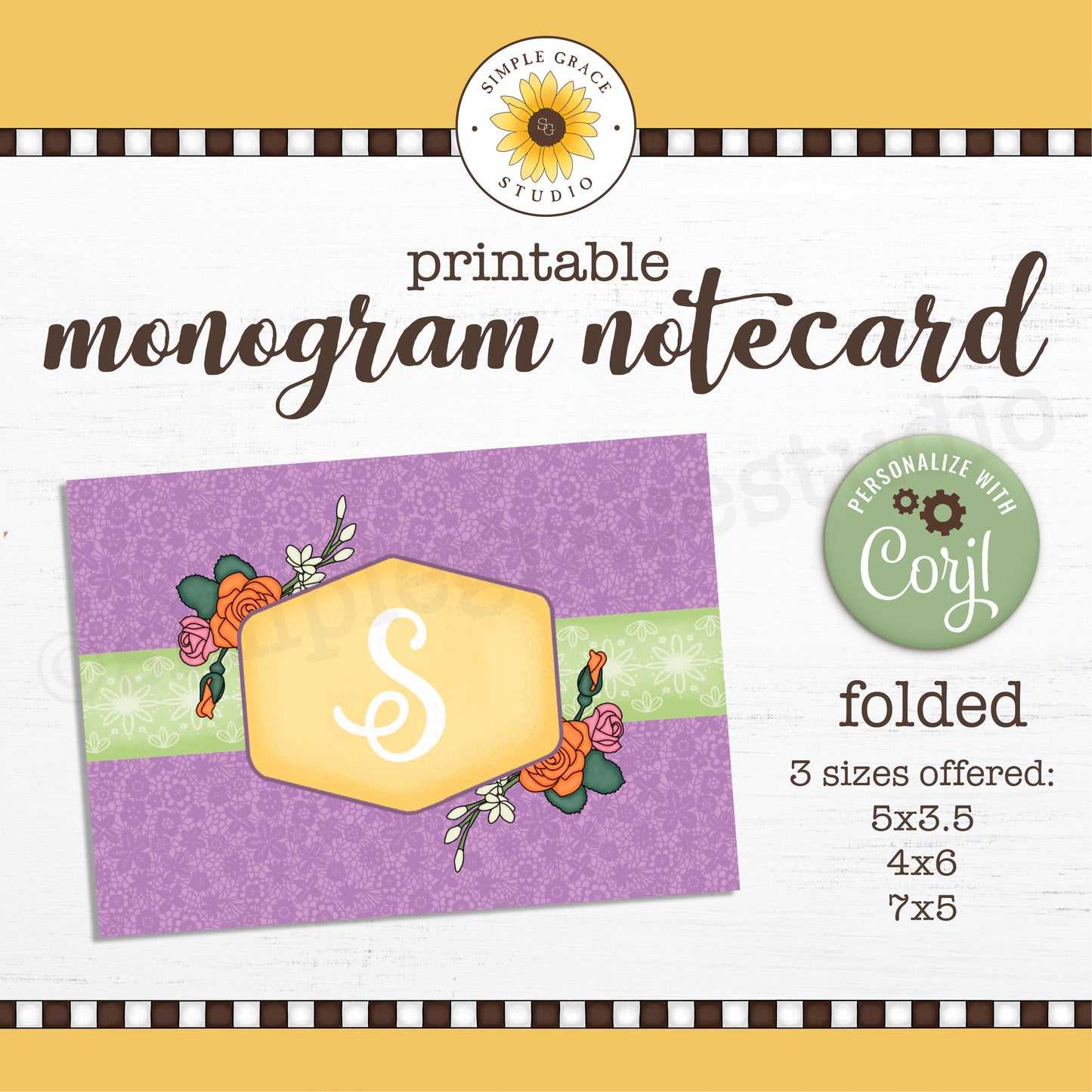 Folded Monogram Note Card - Purple