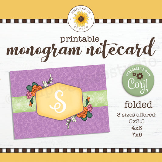 Folded Monogram Note Card - Purple