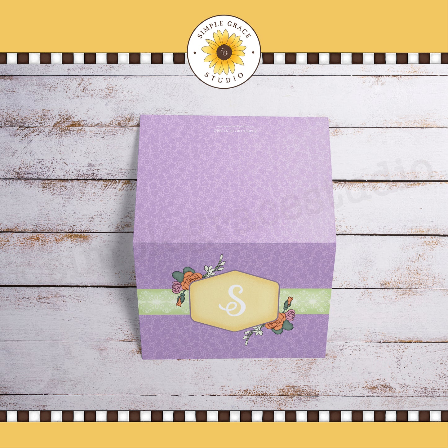 Folded Monogram Note Card - Purple