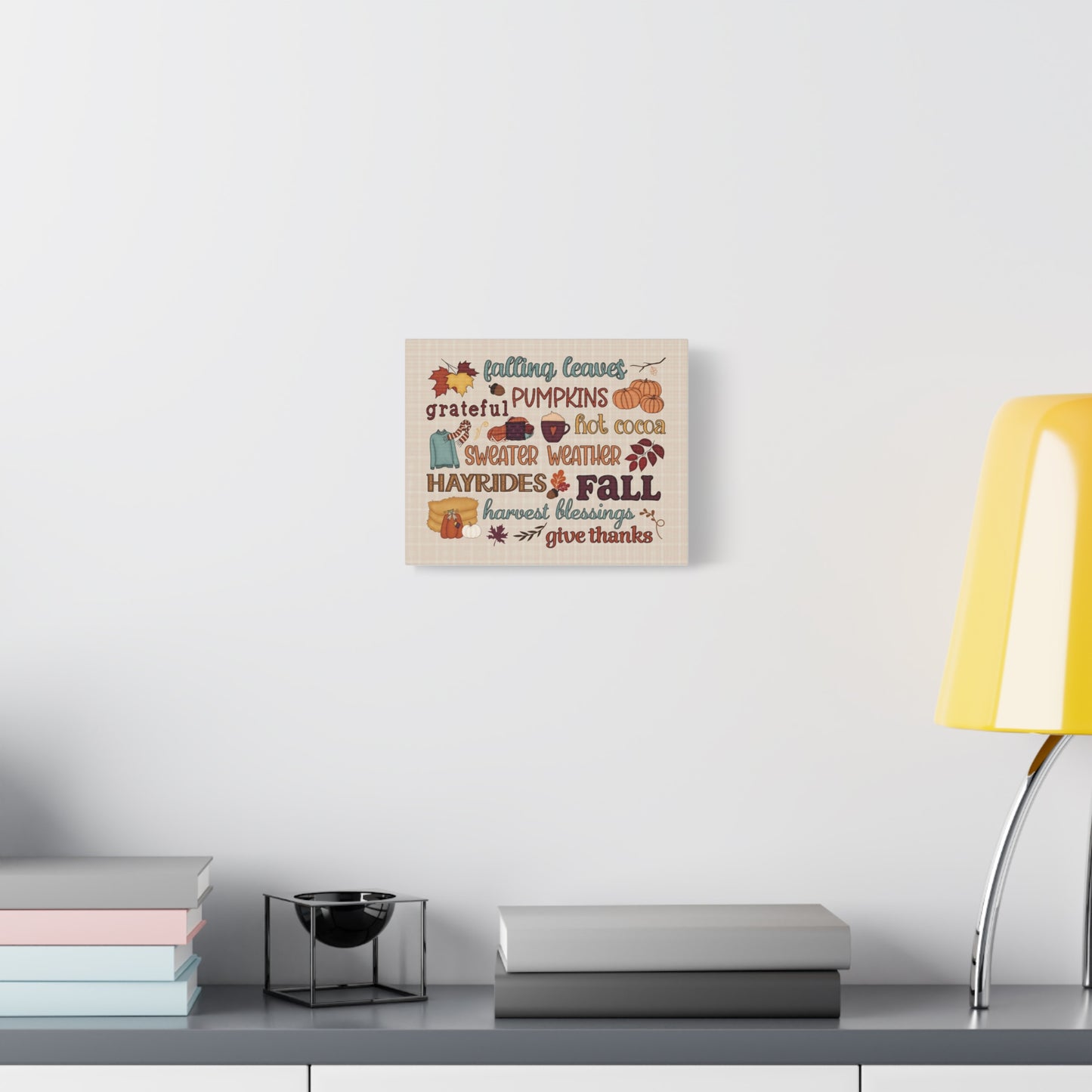 Fall Word Art Canvas - 'Fall, Pumpkins, Hot Cocoa' Autumn Wall Decor