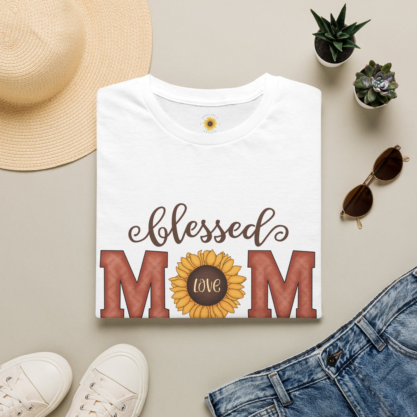 Mom T-Shirt — "Blessed Mom" Sunflower Love Graphic Tee