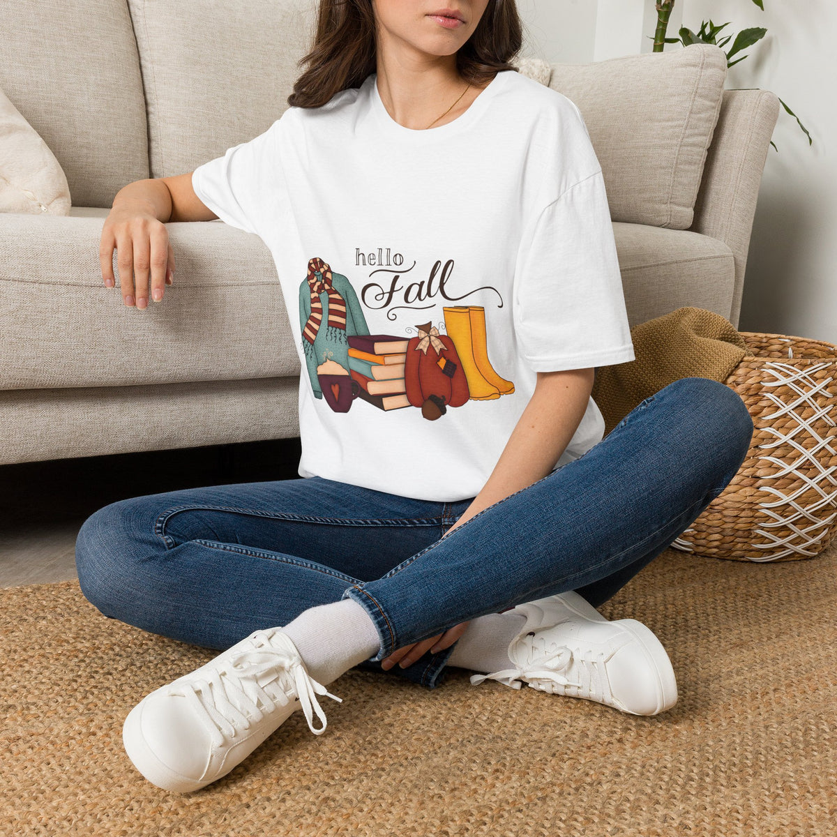 Hello Fall T-Shirt — Cozy Autumn Boots & Scarf Graphic Tee