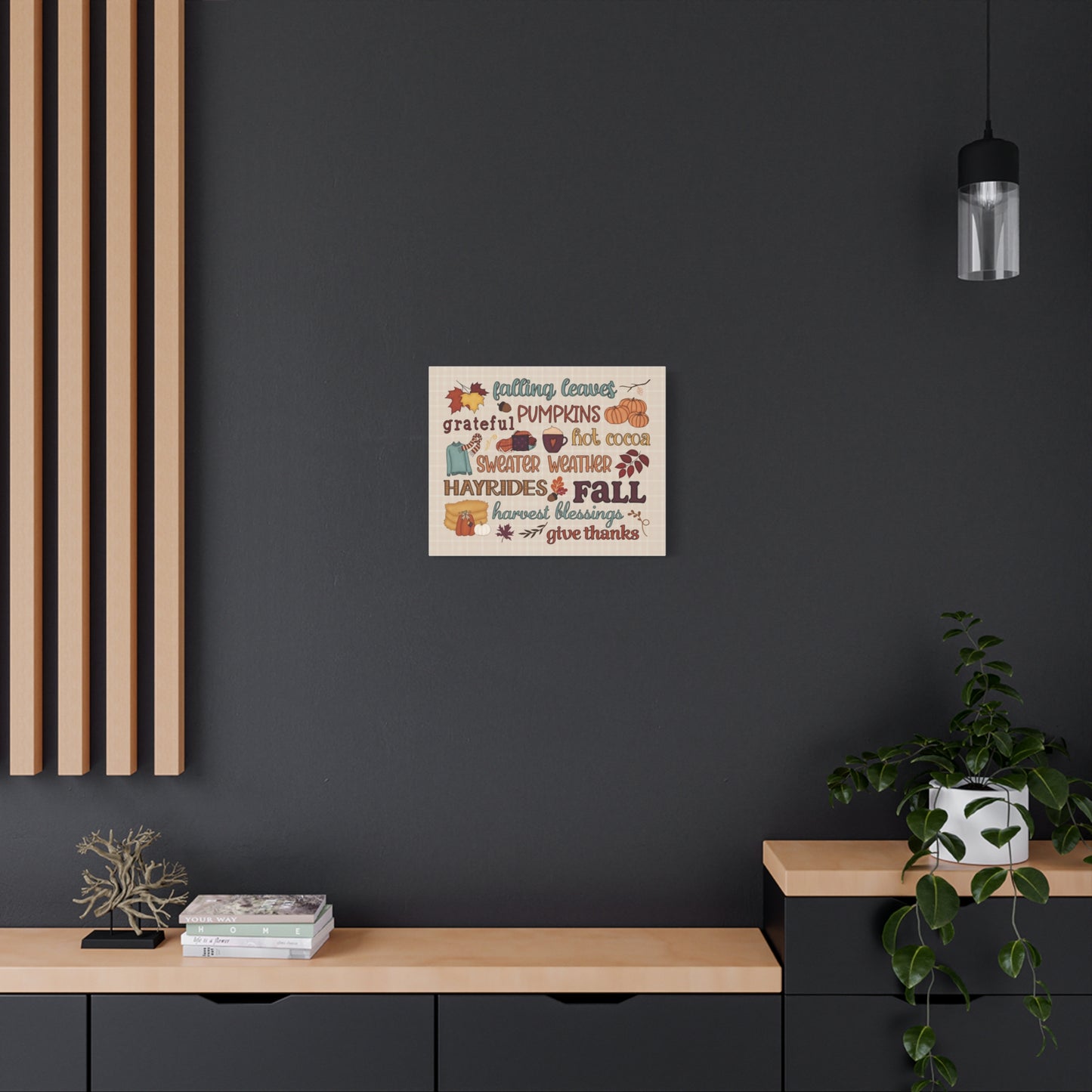 Fall Word Art Canvas - 'Fall, Pumpkins, Hot Cocoa' Autumn Wall Decor
