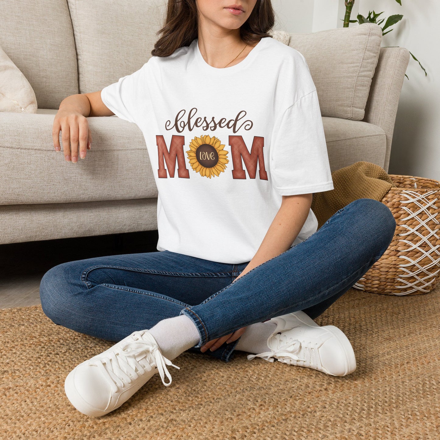 Mom T-Shirt — "Blessed Mom" Sunflower Love Graphic Tee