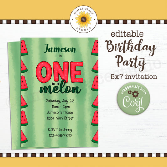 One in a Melon Party Invitation