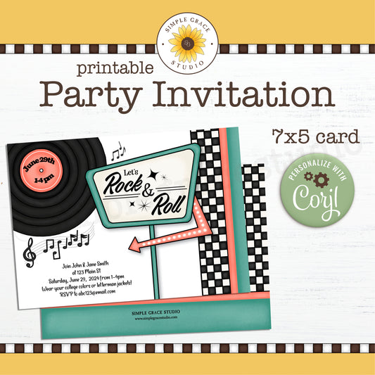 50s Rock & Roll Party Invitation