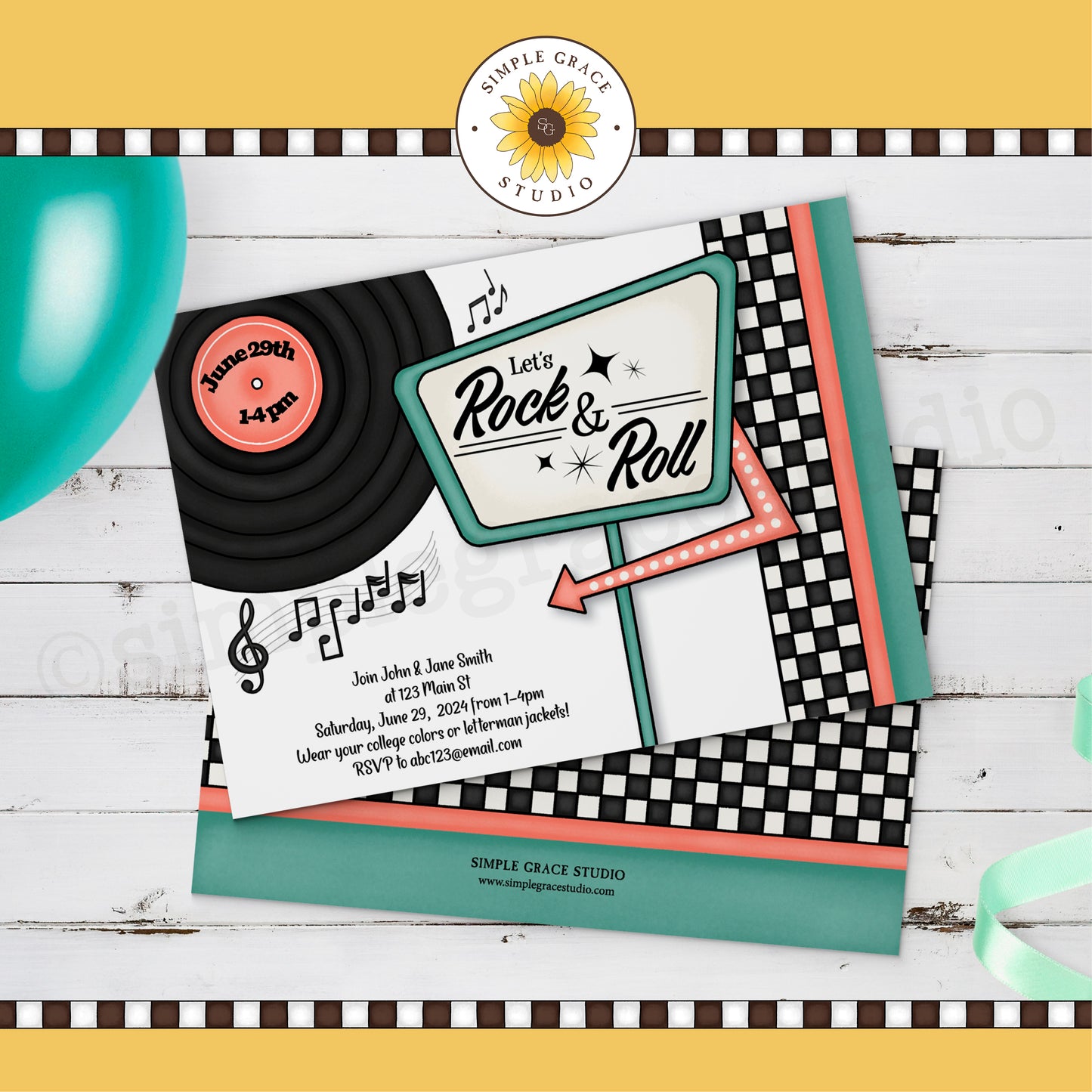 50s Rock & Roll Party Invitation