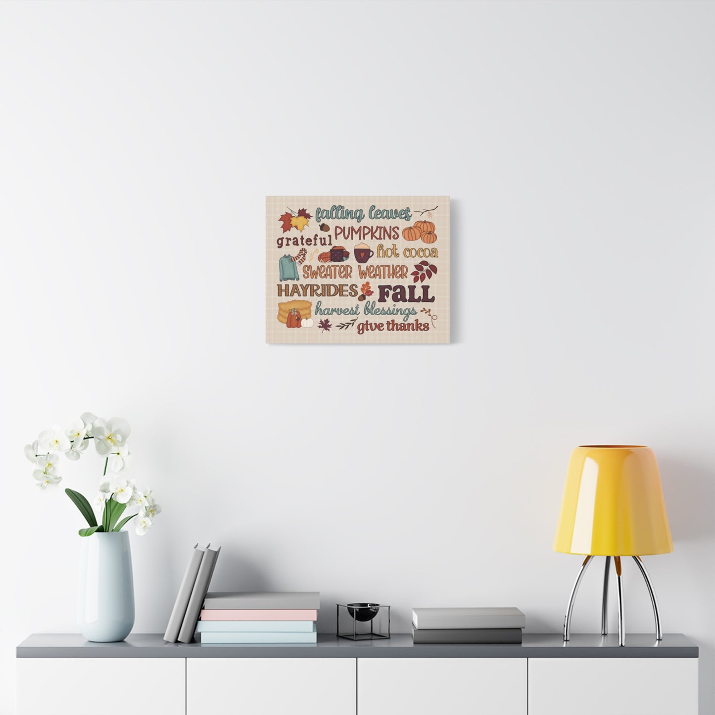 Fall Word Art Canvas - 'Fall, Pumpkins, Hot Cocoa' Autumn Wall Decor