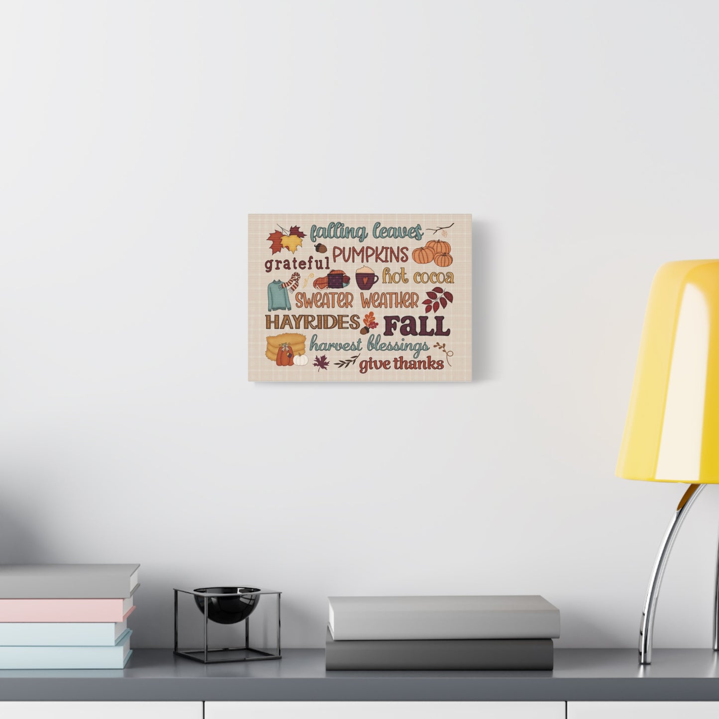 Fall Word Art Canvas - 'Fall, Pumpkins, Hot Cocoa' Autumn Wall Decor
