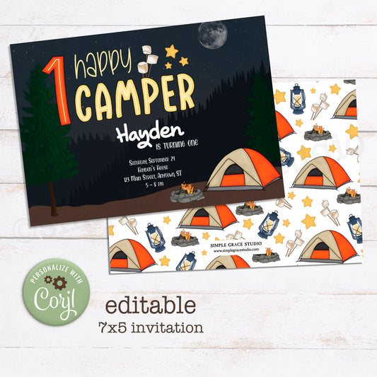 Happy Camper 1st Birthday Invitation