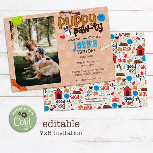 Puppy Party Photo Invitation