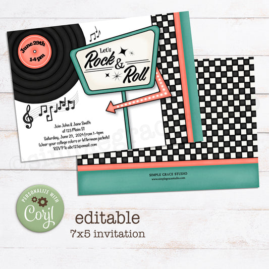 50s Rock & Roll Party Invitation