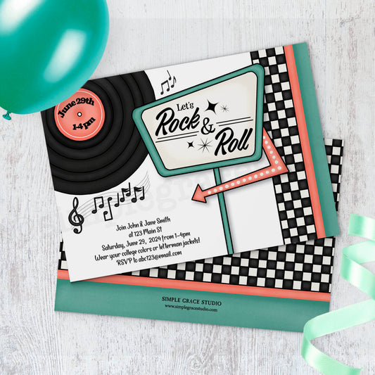 50s Rock & Roll Party Invitation