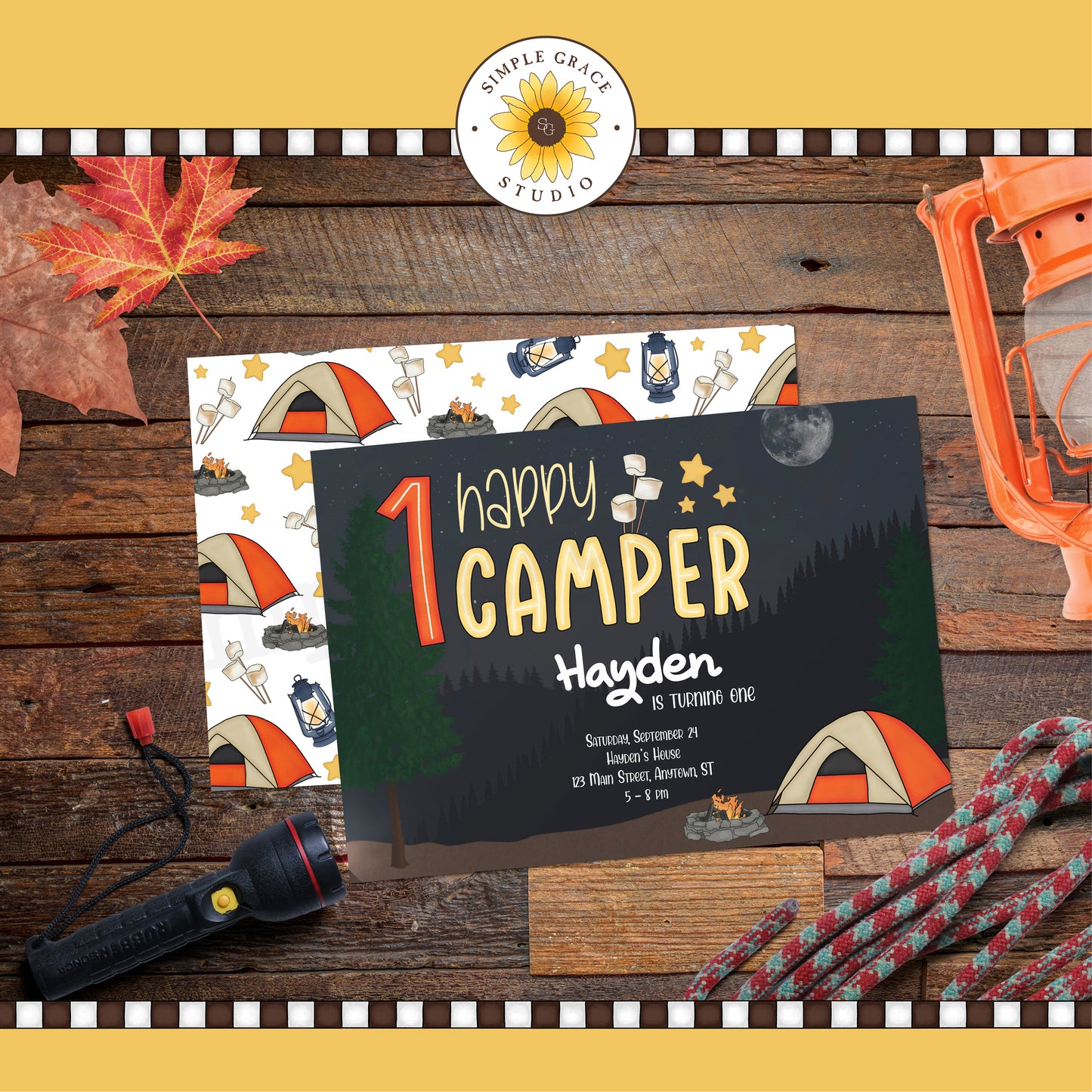 Happy Camper 1st Birthday Invitation