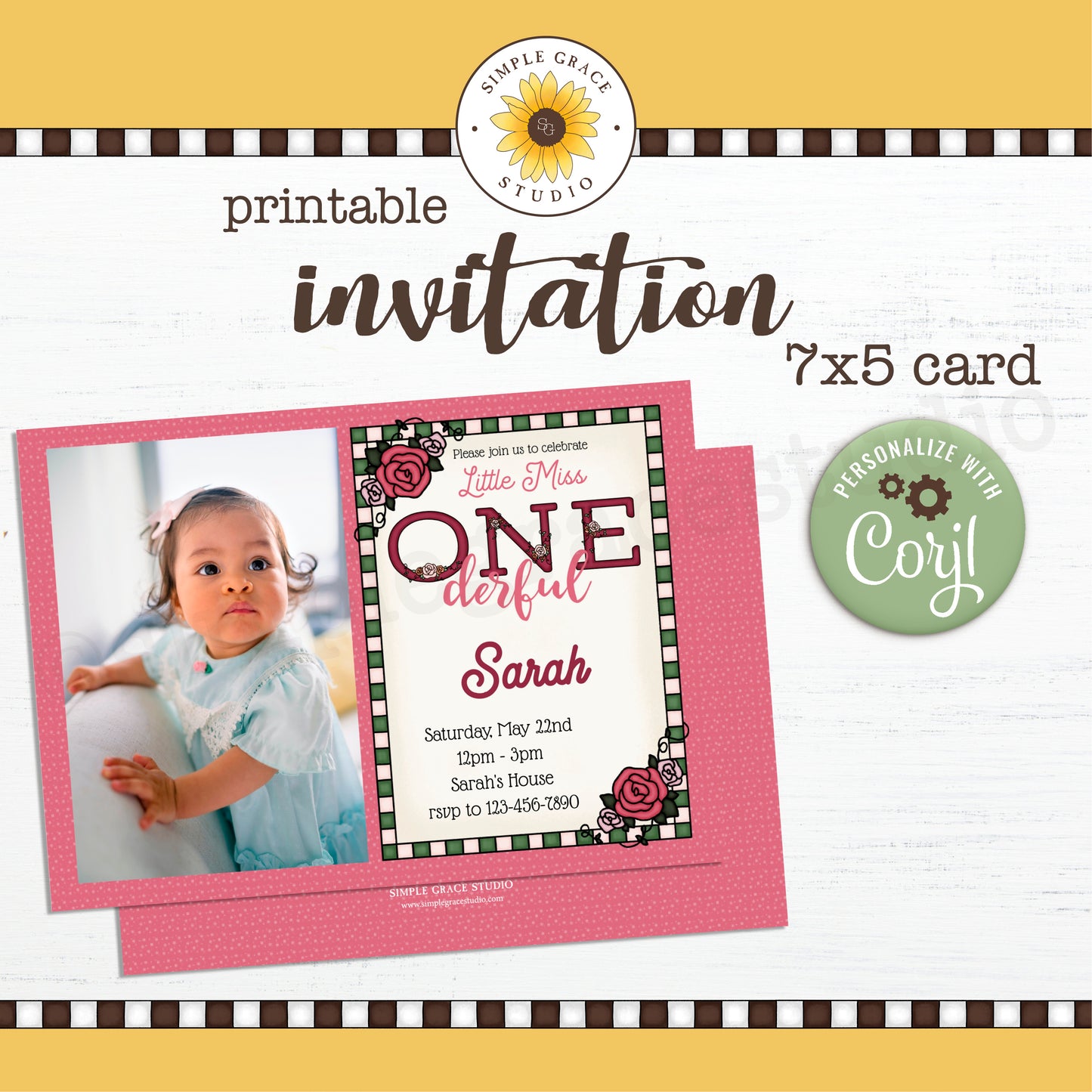 Girl First Birthday Invitation