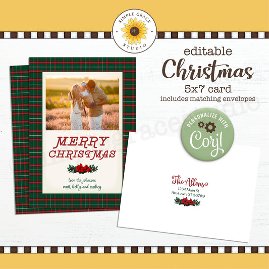 Plaid Christmas Card - Matching Envelopes