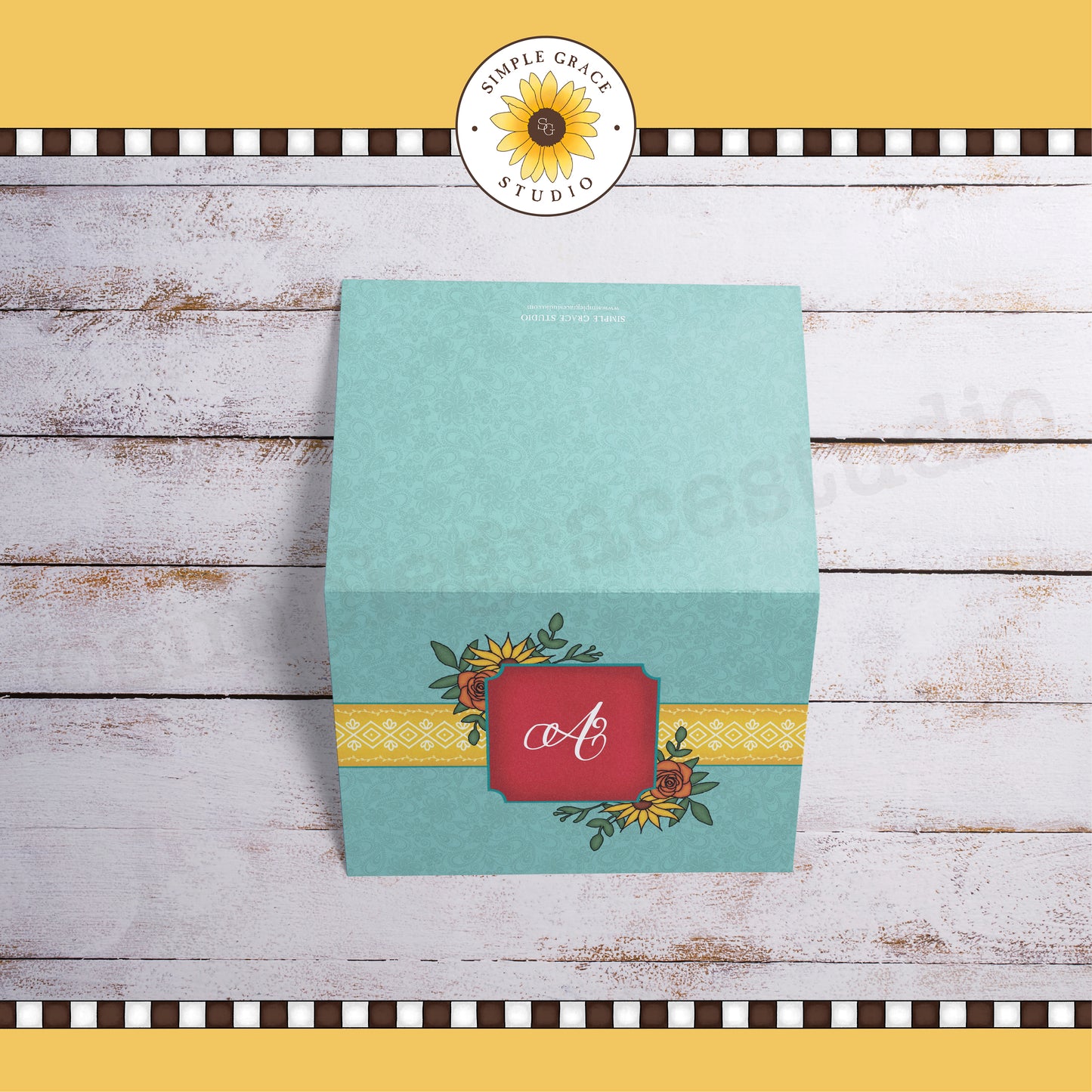 Folded Monogram Notecard - Teal